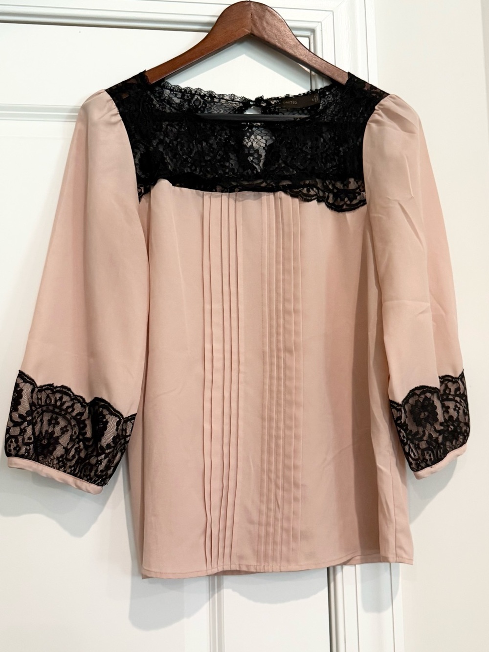 The Limited Blush Pink Top with Black Lace Yoke